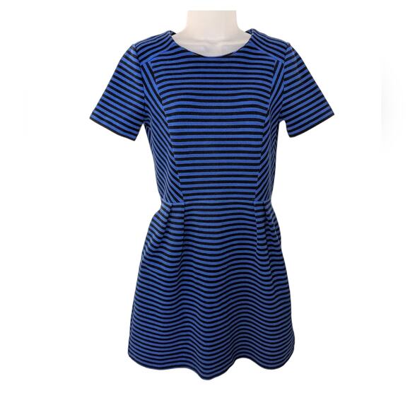 Madewell Dresses & Skirts - Madewell Dress Gallerist Blue & Black Stripe Women's 4 Mini Short Sleeve Pockets